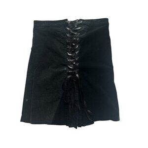 Tripp Nyc Skirt Womens 12 Corset Back Lace Trim Jet Black Goth Witchy Y2K Vtg